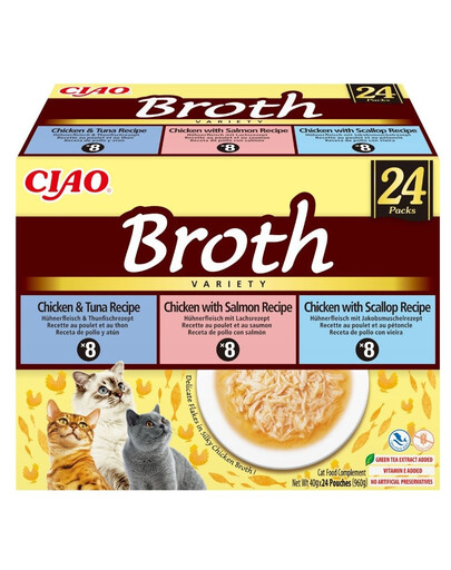 INABA Cat Ciao Broth Variety 24x40g mix bulionový s kuracím mäsom, rybou a pregržebkami