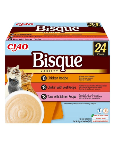 INABA Cat Ciao Bisque Variety 24x40g mix zup krem z kuracím, hovädzím a rybou pre mačky