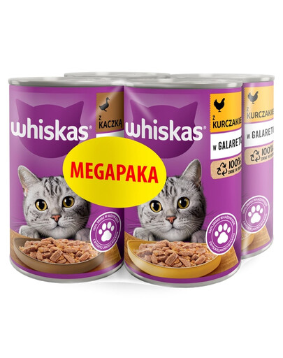 WHISKAS Adult Megapaka Mix príchutí s kuracím a kačacím mäsom v želé 4x400 g pre dospelé mačky