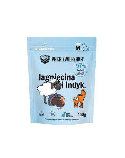 PAKA ZWIERZAKA granule Jahňacina a moriak pre mačky M 400 g