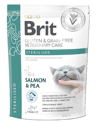 BRIT Grain Free Veterinárny Care Cat Sterilizovaný Salmon and Pea 400 g pre dospelé mačky po sterilizácii