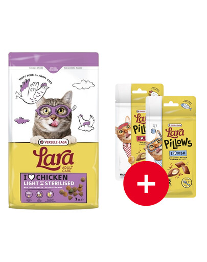 VERSELE-LAGA Lara Adult Light Sterilized 7 kg krmivo pre kastrované mačky + 2 maškrty ZADARMO