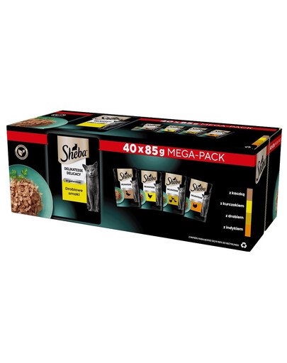 Delicacy Drobiowe Smaki saszetki 40x85 g mokra karma pełnoporcjowa dla dorosłych kotów w galaretce kawałki z kaczką, kurczakiem, drobiem i indykiem