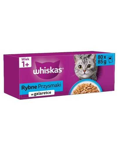 WHISKAS Adult Fish Treats 80x85g kompletné mokré krmivo pre dospelé mačky v želé