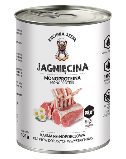 KUCHNIA SZEFA Monoproteínové krmivo pre psov s jahňacím mäsom pre všetky plemená 400 g