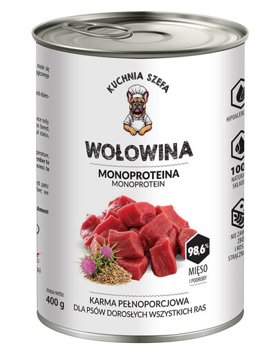 KUCHNIA SZEFA Hovädzie monoproteínové krmivo pre psov všetkých plemien 400 g