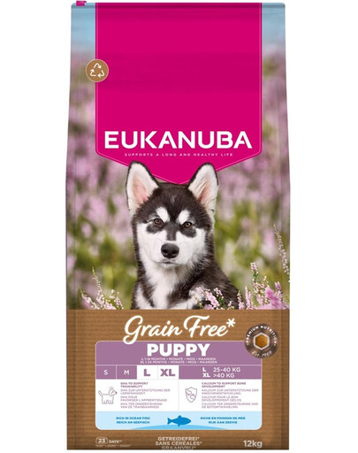 EUKANUBA Grain Free Puppy Large Ocean Fish 12 kg bezobilná krmiva pre šteniatka veľkých plemien s rybou