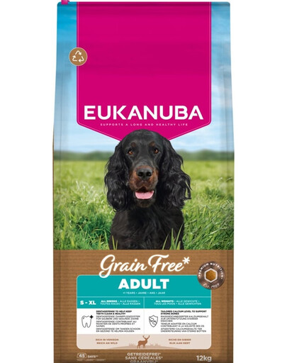 EUKANUBA Grain Free Adult Venison 12 kg bezobilná krmiva pre psov s jeleňom