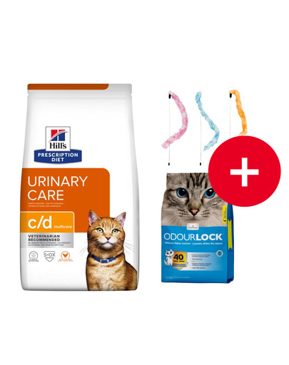 HILL'S Prescripition Diet Feline c/d Multicare pre mačky 8 kg + podstielka a hračka ZADARMO