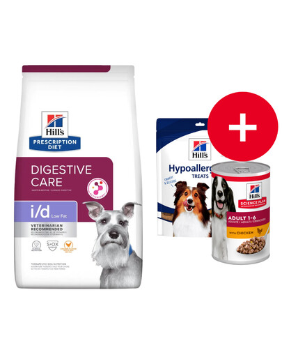 HILL'S Prescription Diet Digestive Care i/d ActivBiome Canine Low Fat 12 kg kuracieho mäsa pre psov s citlivým tráviacim systémom + maškrty ZADARMO