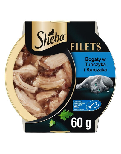 SHEBA Filety s kuracím mäsom a tuniakom v omáčke 60 g