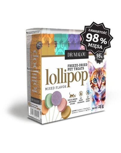DR MALOU Lollipop Mixed Flavor Lízanky lyofilizované mäsové pre mačky 25g (15 ks)