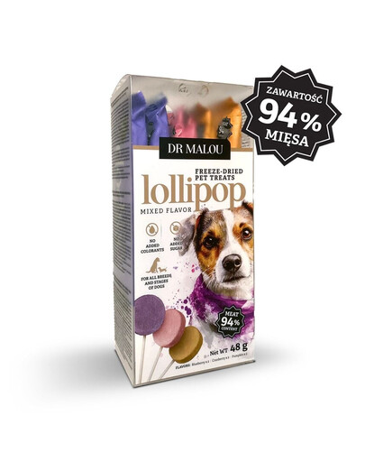 DR MALOU Lollipop Mixed Flavor Lízanky lyofilizované mäsové pre psov 48g (6 ks)