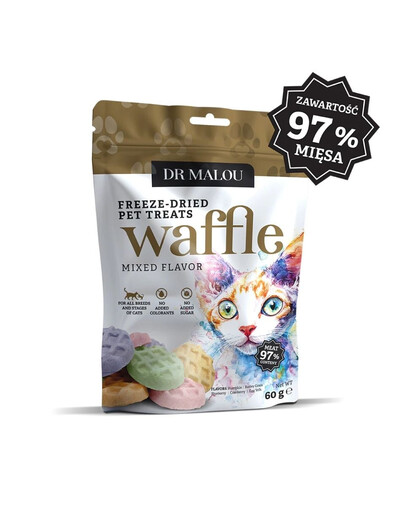 DR MALOU Waffle Mixed Flavor Wafle liofilizované z mäsa kurčaťa pre mačky 60g