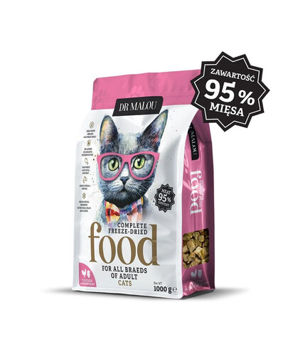 DR MALOU Liofilizovaná strava Kurča s kuracími srdcami 1 kg suché krmivo pre mačky