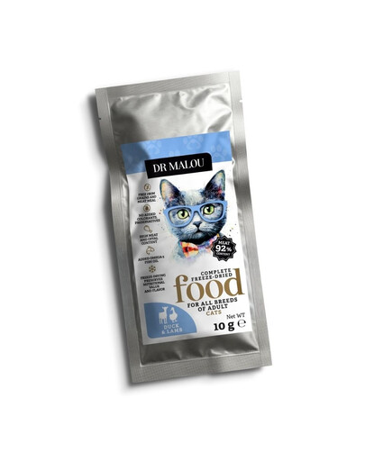DR MALOU Lyofilizovaná Kačica s jahňacím 10 g suché krmivo pre mačky