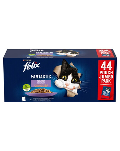 FELIX Fantastic Výber Chutí v želé 44x85g hovädzie, kuracie, losos a tuniak, krmivo pre mačky