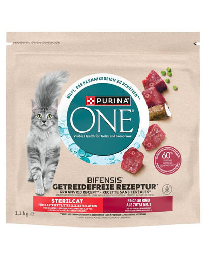 PURINA ONE Bifensis Grain Free Sterilcat Adult Beef 1,1 kg bohatá na hovädzinu, bezobilninové krmivo pre mačky po sterilizácii