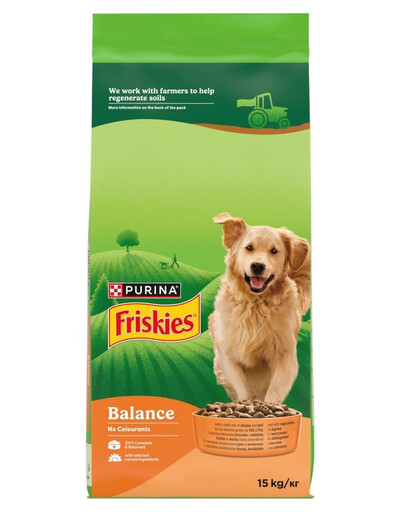 FRISKIES Balance Kuracie, Hovädzie a Zelenina 10+5 kg zmes kuracieho a hovädzieho mäsa so zeleninou, suché krmivo pre psov