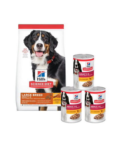HILL'S Science Plan Adult Dog Large Dry Chicken 14 kg + 3 konzervy 370 g ZADARMO