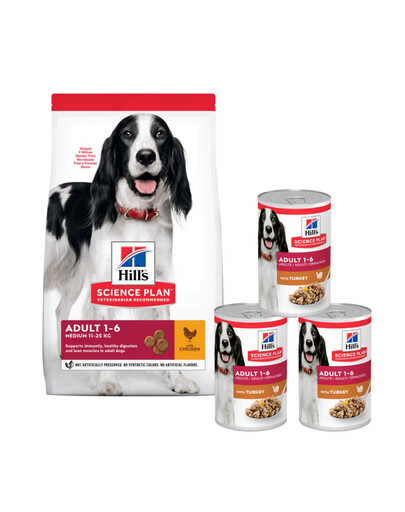 HILL'S Science Plan Adult Medium breed 14 kg + 3 konzervy 370 g ZADARMO