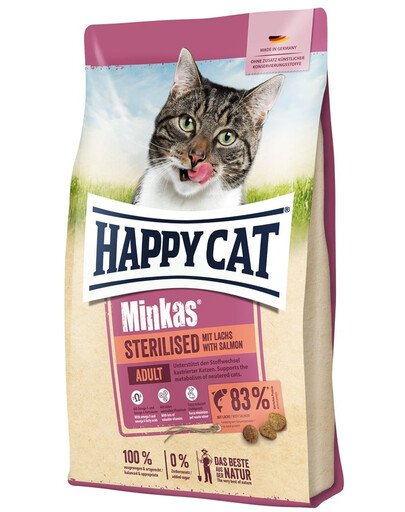 HAPPY CAT Minkas Sterilised Lachs Salmon 10 kg suché krmivo pre sterilizované mačky