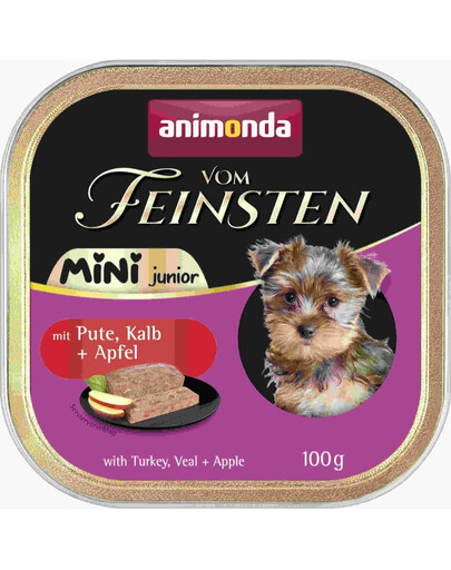 ANIMONDA Vom Feinsten Mini Junior s morčacím, teľacím mäsom a jablkom 100g mokré krmivo pre psov malých plemien