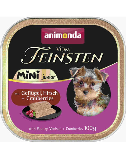 ANIMONDA Vom Feinsten Mini Junior s hydinou, divinou a brusnicami 100g mokré krmivo pre šteniatka malých plemien