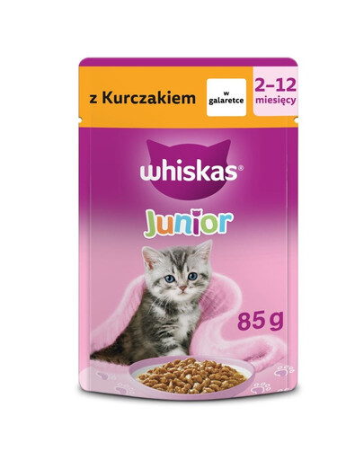 WHISKAS Junior s kuracím mäsom v želé 85 g mokrá strava pre mačiatka