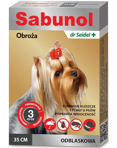 DR SEIDEL Sabunol Reflexná obojok pre psov proti blchám a kliešťom 35 cm