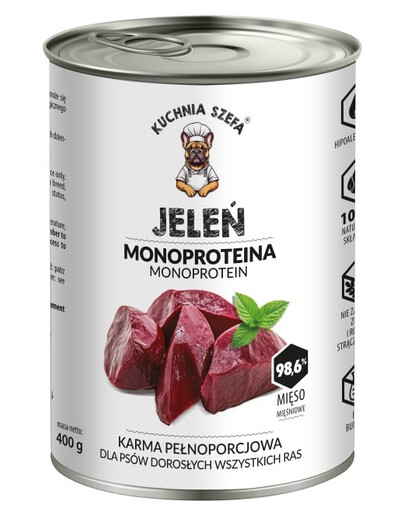 KUCHNIA SZEFA Monoproteín s jelením mäsom 400g mokré krmivo pre psov
