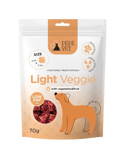 PAKA ZWIERZAKA PEPE Vet Prírodné funkčné maškrty Light Veggie 70g vegetariánske maškrty pre psov