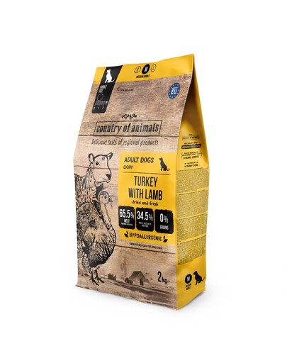COUNTRY OF ANIMALS Dog Turkey with Lamb M 2 kg morka s jahňacinou, suché krmivo pre psov