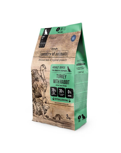 COUNTRY OF ANIMALS Dog Turkey with Rabbit S 2 kg moriak s králikom, suchá strava pre psov