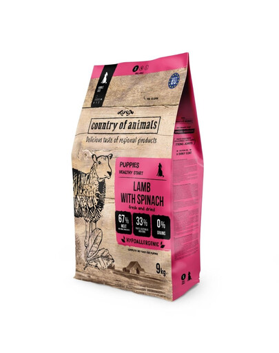 COUNTRY OF ANIMALS Puppies Lamb with Spinach S 9 kg jahňacina so špenátom, suché krmivo pre šteniatka