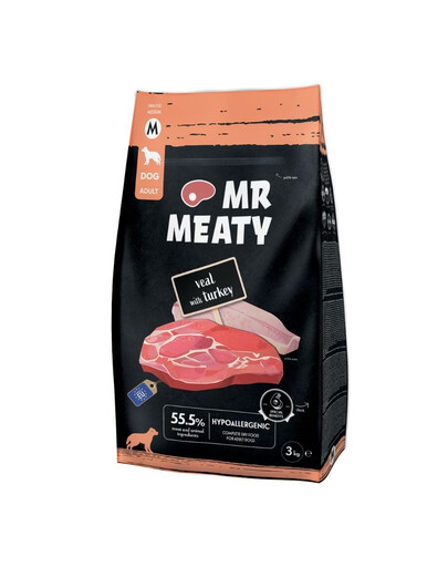 MR MEATY Dog Veal with Turkey M 3 kg teľacina s morčacím mäsom, suché krmivo pre psov
