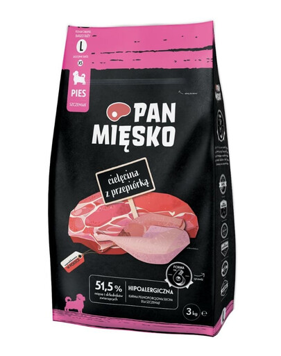 PAN MIENSKO Teľacina s prepelicou pre šteniatka chrumky L 3 kg