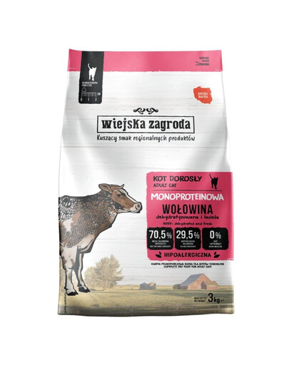 WIEJSKA ZAGRODA Hovädzina monoproteinové krmivo pre mačky 3 kg