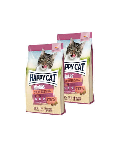 HAPPY CAT Minkas Sterilised Lachs Salmon 20 kg (2x10 kg) suché krmivo pre sterilizované mačky
