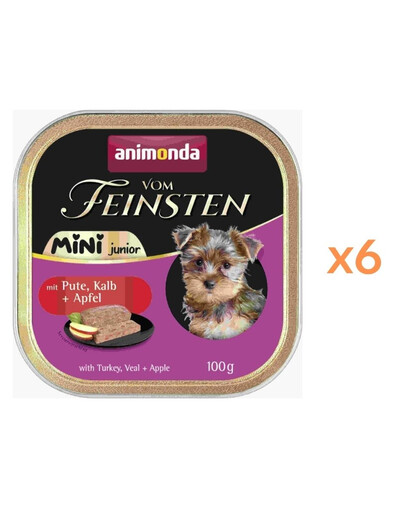 ANIMONDA Vom Feinsten Mini Junior s morčacím, teľacím mäsom a jablkom 6x100g mokré krmivo pre šteniatka malých plemien