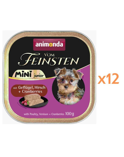 ANIMONDA Vom Feinsten Mini Junior s hydinou, divinou a brusnicami 12x100g mokré krmivo pre šteniatka malých plemien