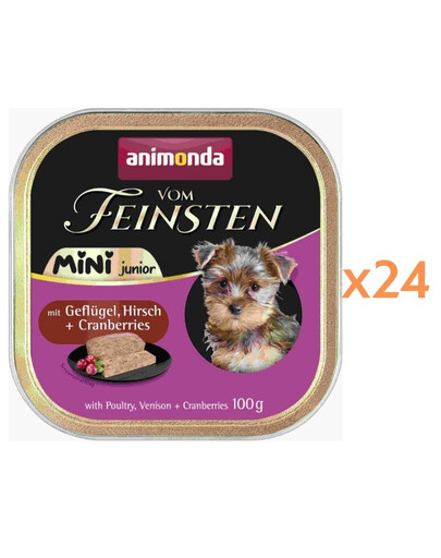 ANIMONDA Vom Feinsten Mini Junior s hydinou, divinou a brusnicami 24x100g mokré krmivo pre šteniatka malých plemien