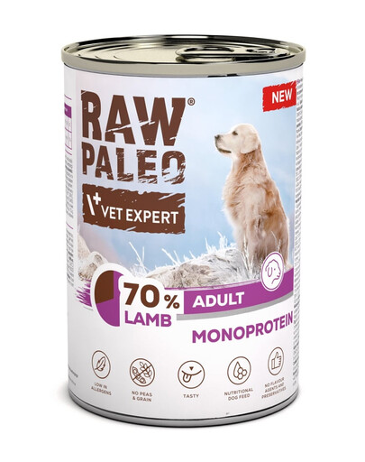 RAW PALEO Monoproteínové krmivo pre dospelých psov s jahňacím mäsom 400 g jahňacie, mokré krmivo