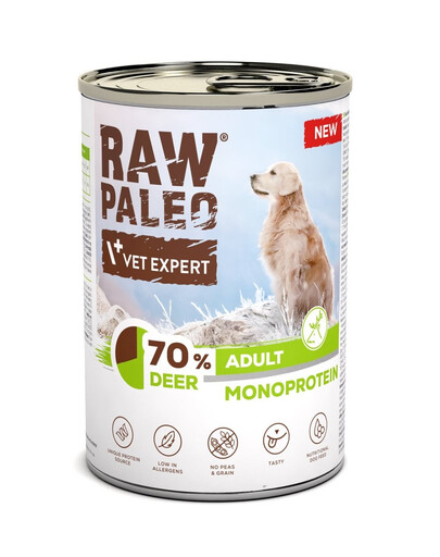 RAW PALEO Monoproteínové krmivo pre dospelých psov s jeleňom 400 g, vlhké krmivo pre psov