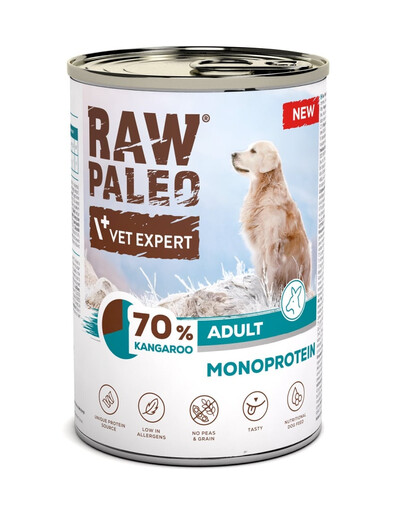 RAW PALEO Monoproteínové krmivo pre dospelých psov Kangaroo 400g s klokaním mäsom, mokré krmivo