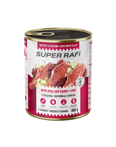 RAFI Super s teľacím mäsom a králičou pečeňou 800g paštéta pre psov