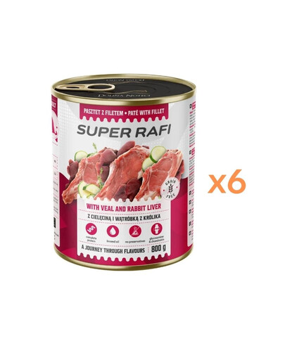 RAFI Super s teľacinou a pečeňou z králika 6x800g paštéta pre psov