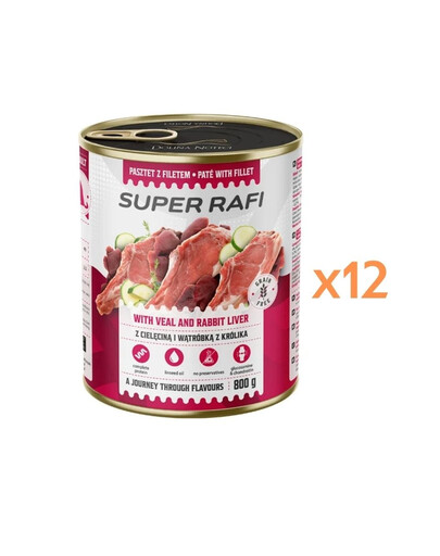 RAFI Super s teľacinou a králičou pečeňou 12x800g paštéta pre psov
