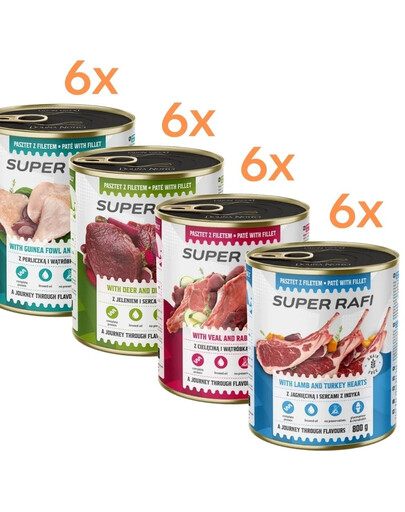 RAFI Super Mix 4 príchute 24x800g paštéta pre psov