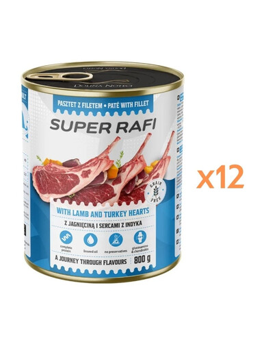 RAFI Super s jahňacím mäsom a srdcami z moriaka 12x800g paštéta pre psov